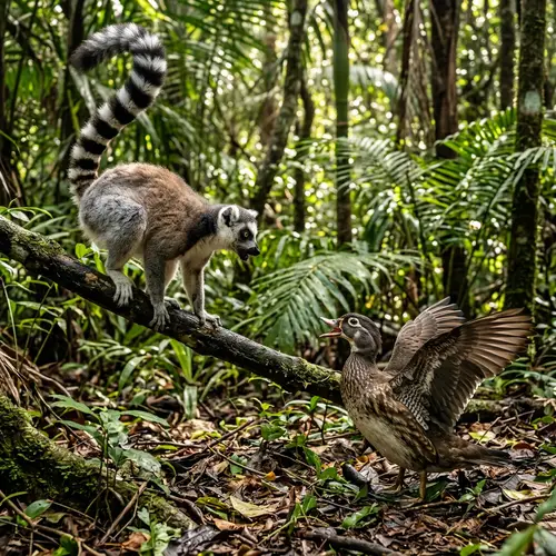 Lemur vs Duck: A Fierce Forest Face-Off