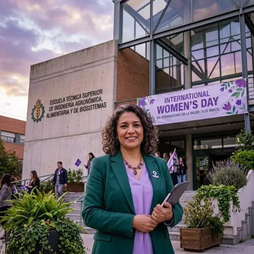 Hispanic Female Professor Celebrating International Women's Day in Agriculture School
