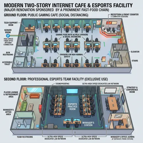 Professional Internet Cafe Floor Plan Renovation for Esports Team