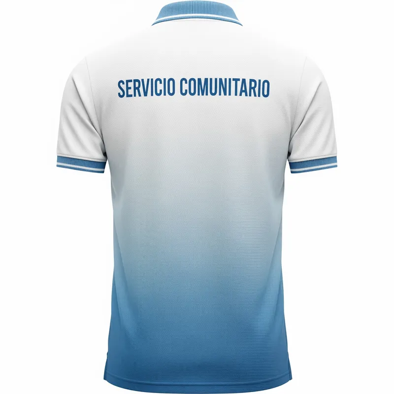 Polo Shirt: White & Light Blue with Community Service Text