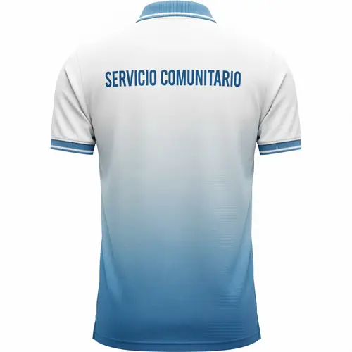 Polo Shirt: White & Light Blue with Community Service Text