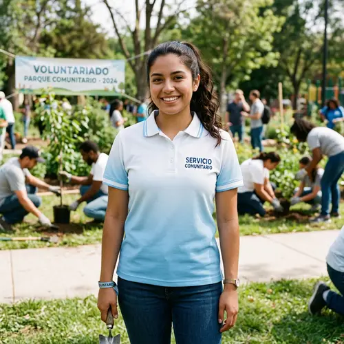 Polo Shirt: White & Light Blue with Community Service Text