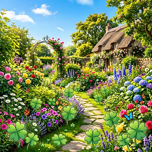 Charming Cartoon Four-Leaf Clover Garden