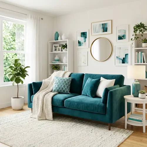 Bright Teal Couch Zoom Background