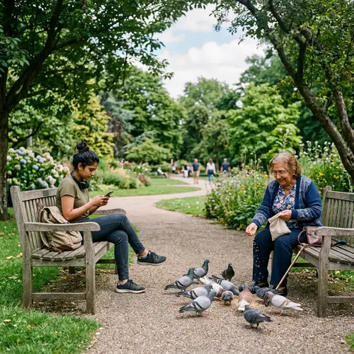 A Serene Park Scene with Kindness and Connection
