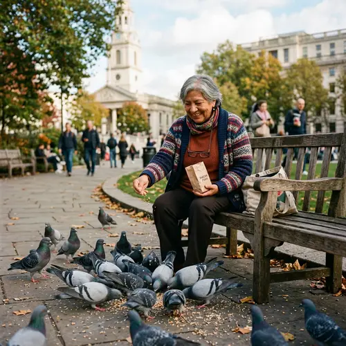 Anna's Joyful Moments Feeding Pigeons in the Park
