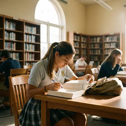 High School Female Student in Library - Hispanic Focus