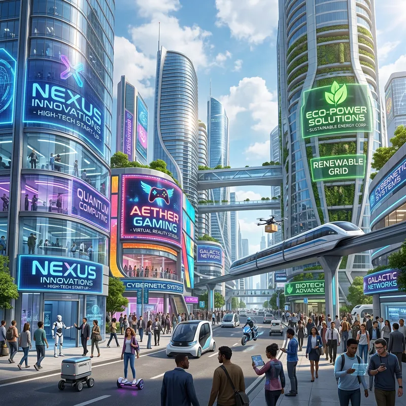 Futuristic Businesses in a Thriving Cityscape