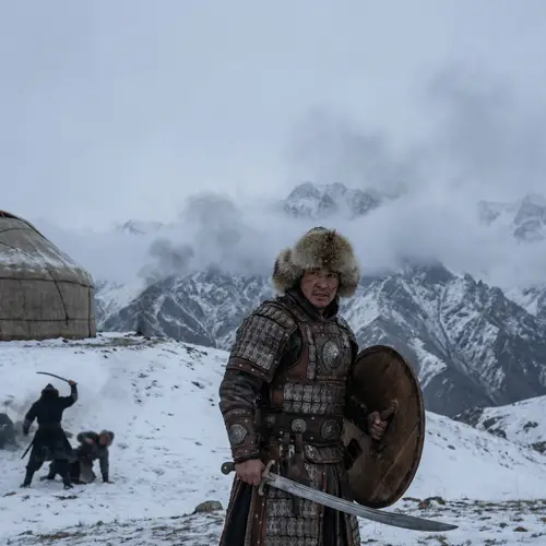 Kazakh Warrior Amidst Winter Conflict | Ancient Scene