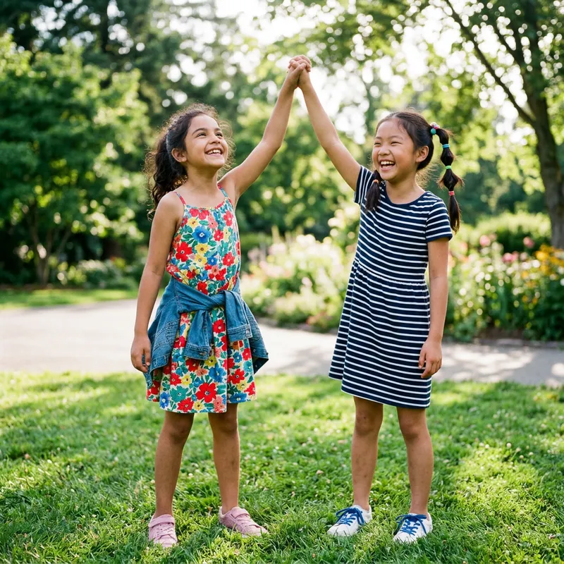 Excited 10-Year-Old Girl with Sister in Playful Moment