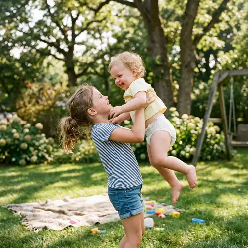 Adorable Preschooler and Sister Sharing Joyful Moment