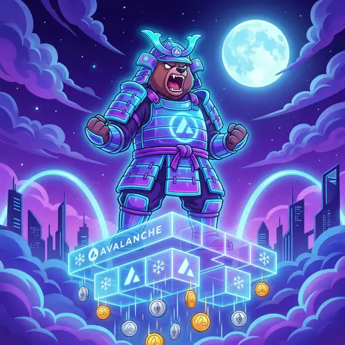 Futuristic Bear in Samurai Armor on Avalanche Blockchain