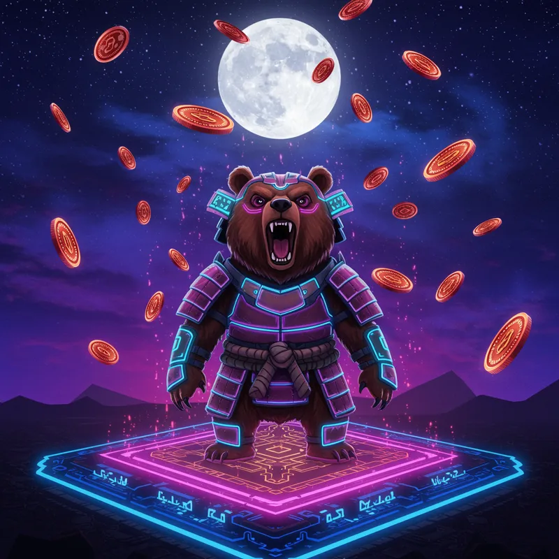 Futuristic Bear in Samurai Armor on Avalanche Blockchain