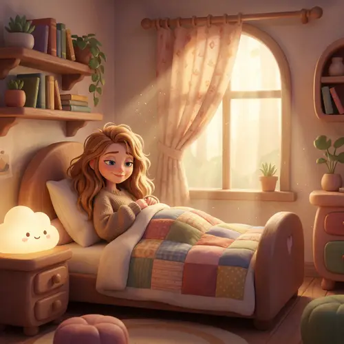 Modern Animated Style Room with Young Woman in Bed