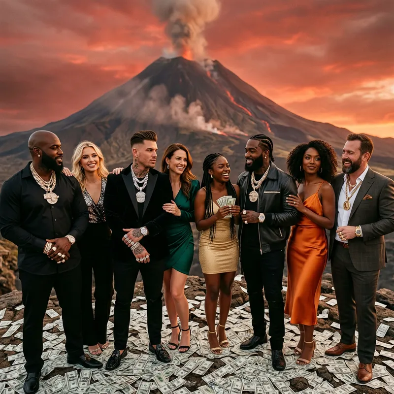 Hyperrealistic Image of Eight Men and Women with Gold and Diamonds Hyperrealistic Image of Eight Men and Women with Gold and Diamonds