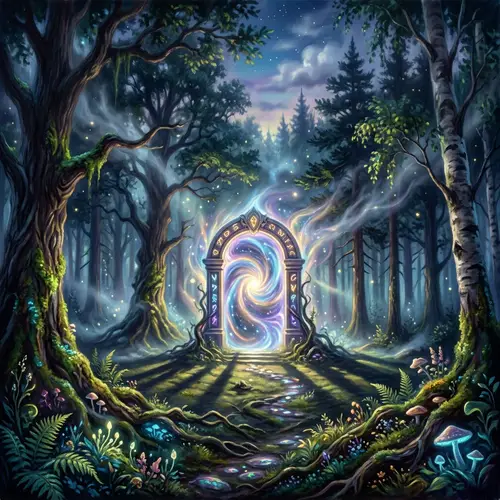 Mystical Forest Glowing Portal: Enchanting Fantasy Scene