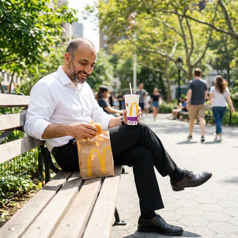 Man Enjoying McDonald's Meal Outdoors Man Enjoying McDonald's Meal Outdoors