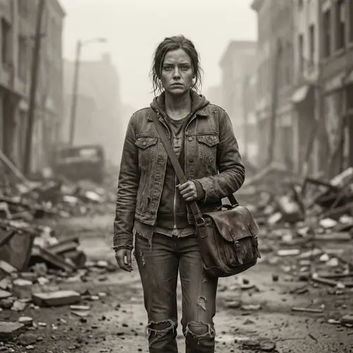 Determined 25-Year-Old Female Investigator in Post-Apocalyptic Urban Dystopia