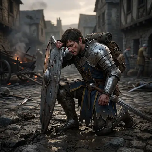 MMORPG Character with Shield on the Ground