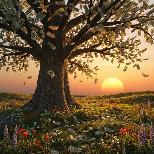 Surreal Money Tree in Golden Light | Natural Wealth Illustration