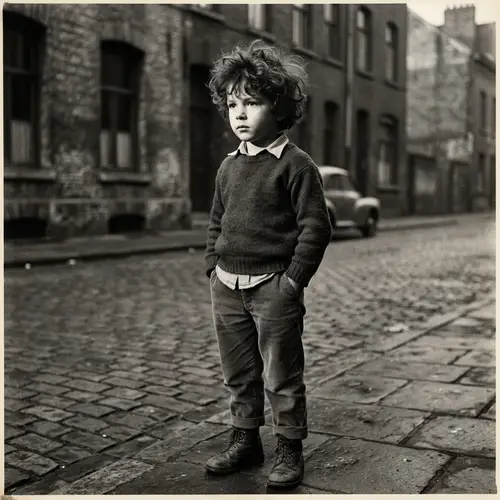 Vintage Black and White Photo of Boy with Curly Hair