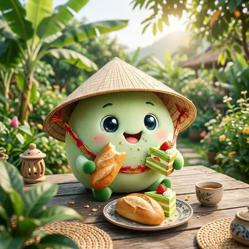 Unique Light Green Ball Character Enjoying Bread & Cake | Cute & Charming