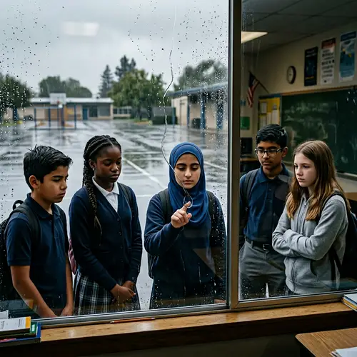 Sad Students Looking Outside in Classroom | Rainy Day Scene