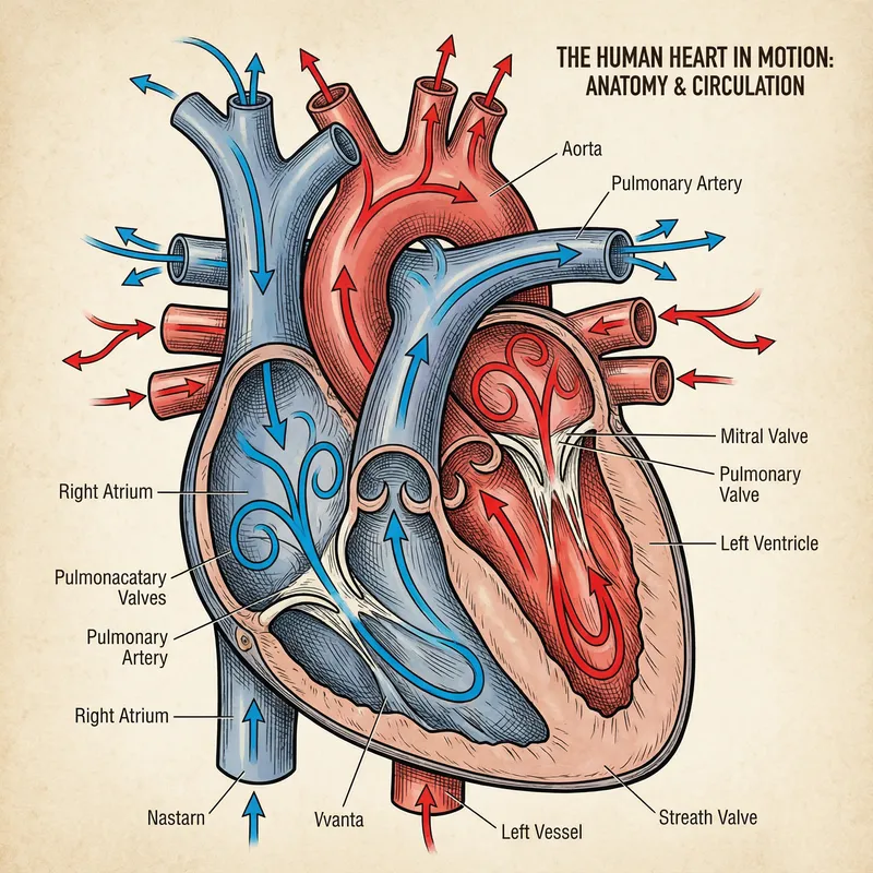 Anatomical Diagram of Heart Pumping Blood - Education Chart