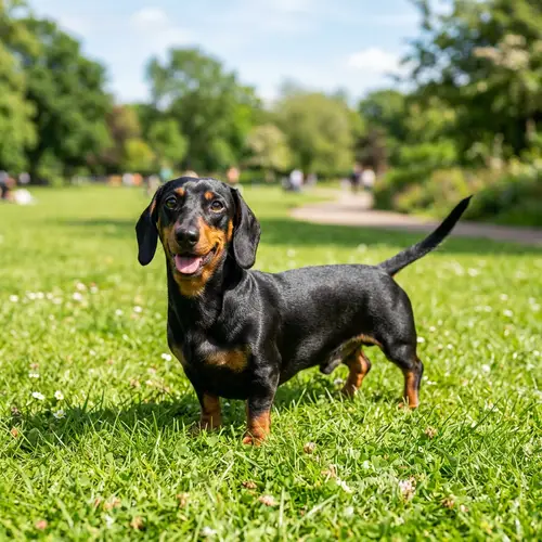 Glossy Black and Tan Dachshund: Playful Sausage Dog