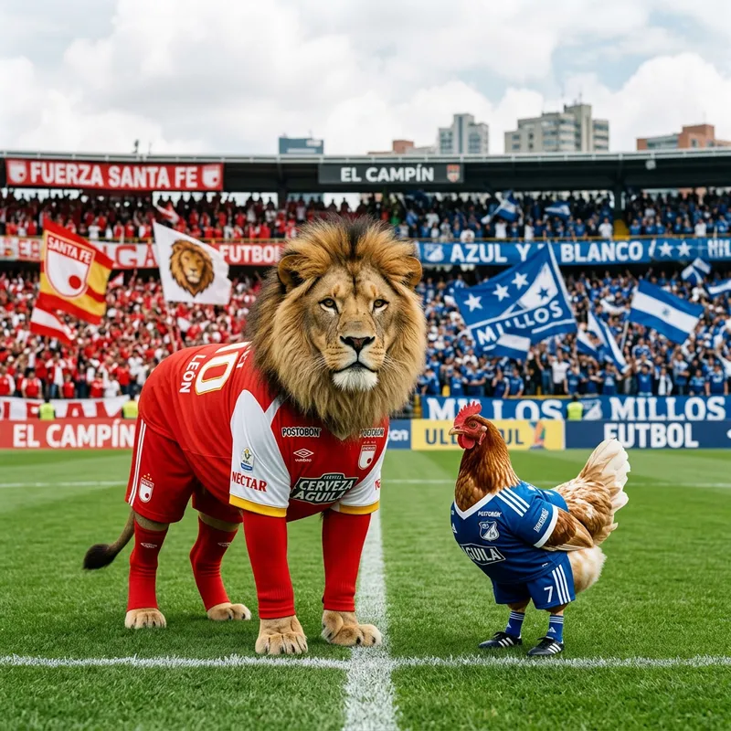 Lion in Santa Fe Soccer Jersey, Chicken in Millonarios Jersey