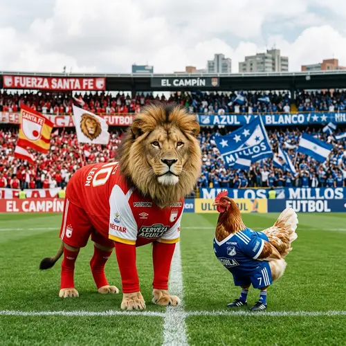 Lion in Santa Fe Jersey, Chicken in Millonarios Jersey