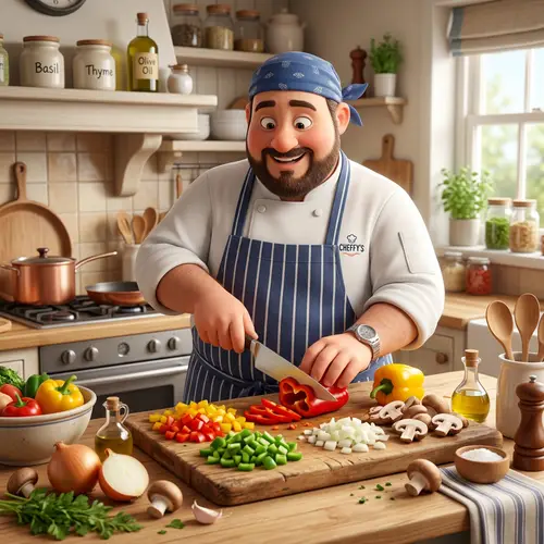Fresh Vegetable Chopping by Chef in Brightly Lit Kitchen