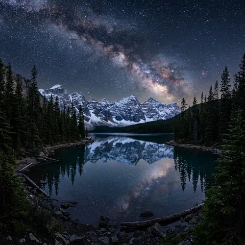 Enchanting Mountain View with Starlit Sky and Serene Lake
