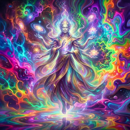 Godlike Entity in Captivating Colorful Realm