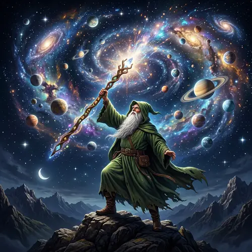 Wizard Creates Universe with Staff | Celestial Display