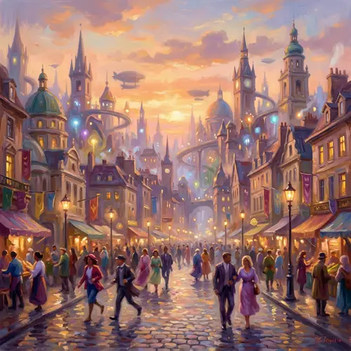 Fantastical Cityscape at Sunset | Impressionist Style Art