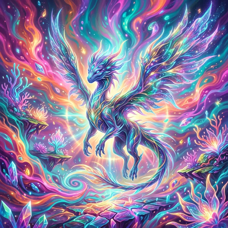 Vibrant Psychedelic Realm: Divine Deity Creature in Colorful Harmony Vibrant Psychedelic Realm: Divine Deity Creature in Colorful Harmony