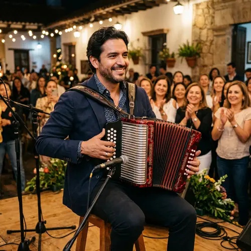 Charming Hispanic Man Expertly Playing Accordion | Musical Talent