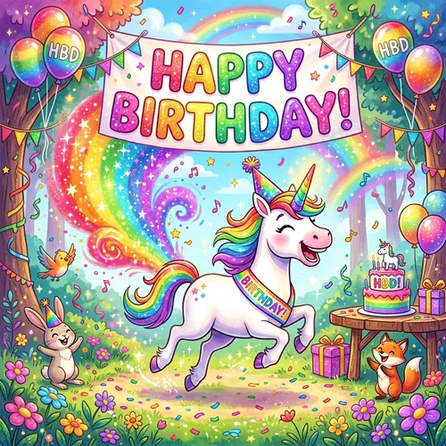 Farting Unicorn Rainbow Happy Birthday