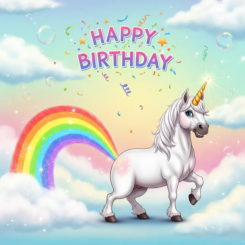 Farting Unicorn Rainbow Happy Birthday