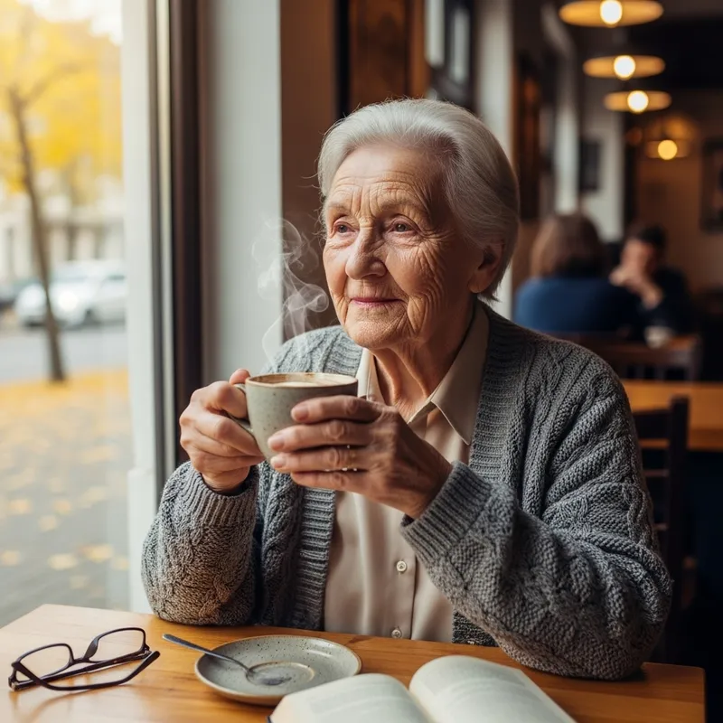 Old Lady Enjoying Coffee Moment