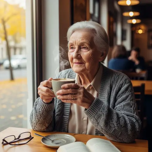 Old Lady Enjoying Coffee Moment