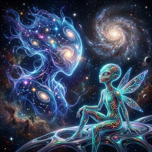 AI Galaxy Theme with Alien: Cosmic Encounter Image