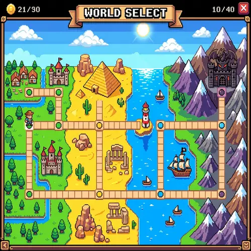 Pixelated Level Selector Map Inspired by Vintage Games