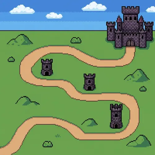 Pixelated Game Map Inspired by Classic Platforms