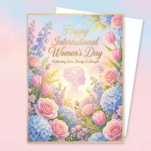 International Women's Day Postcard | Flowers, Love & Beauty