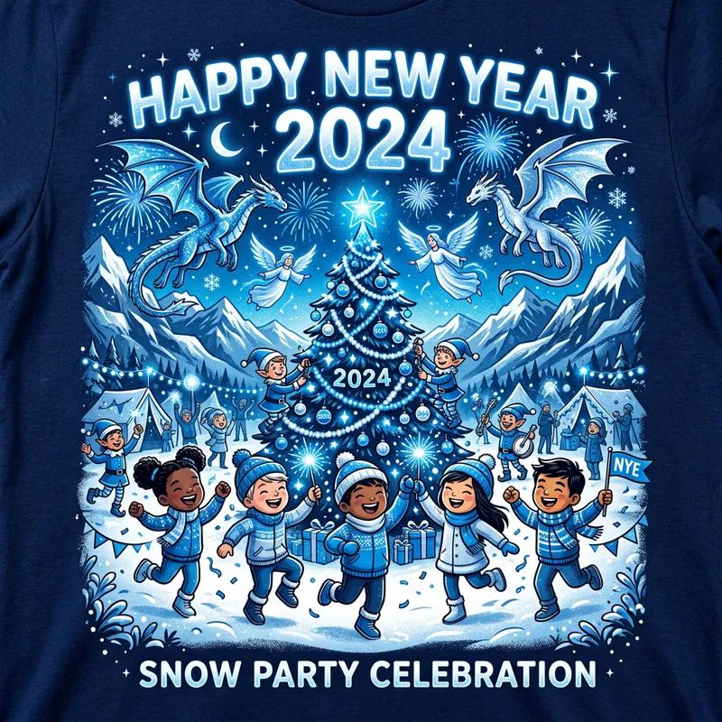 2024 New Year's Party T-Shirt Design: Winter Wonderland Celebration