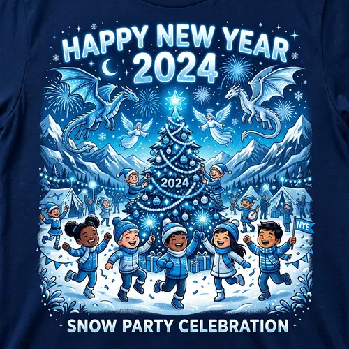 2024 New Year's Eve Party Illustration: Snow & Joyful Celebration