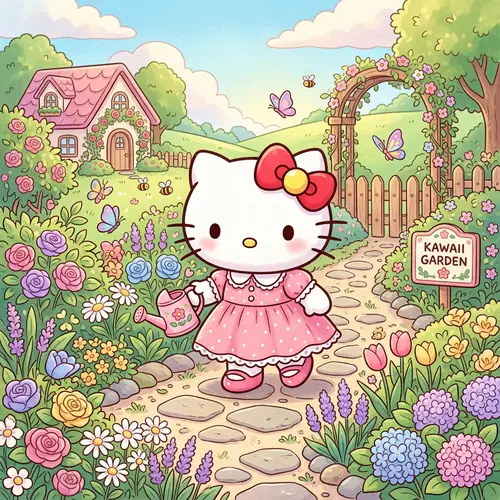 Kawaii Hello Kitty Style White Cat Character