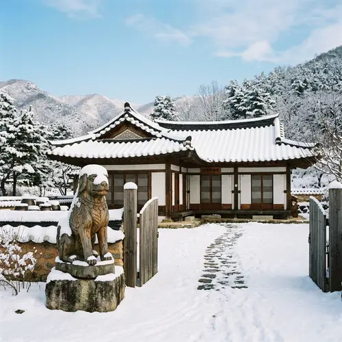 Traditional Korean Hanok House in Winter | Serene Snowscape